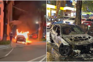Ô tô xăng bốc cháy giữa ngã tư ở Hà Nội 
