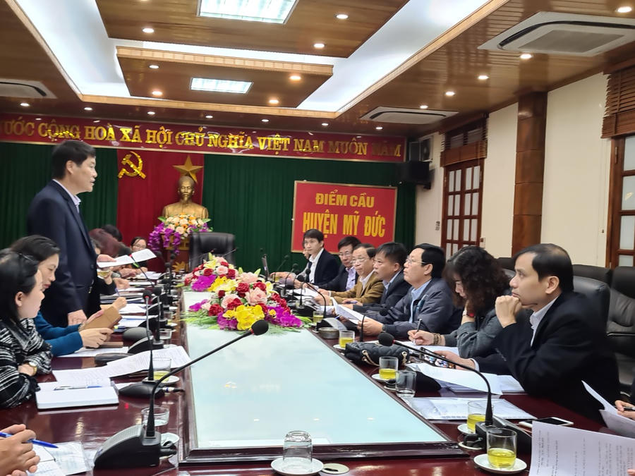 Đoàn kiểm tra làm việc tại UBND huyện Mỹ Đức về công tác ATTP tại bếp ăn tập thể và kiểm soát sữa học đường năm học 2020 - 2021