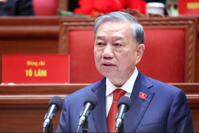 Tổng Bí thư Tô Lâm phát biểu bế mạc Đại hội XIV của Đảng. Ảnh: TTXVN