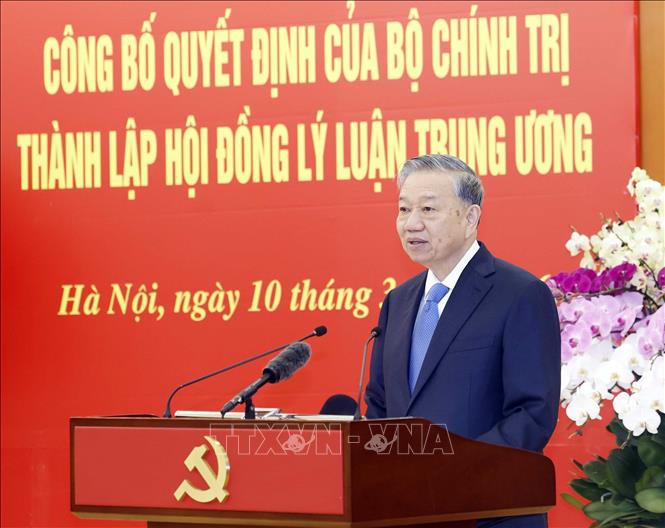 Tổng Bí thư Tô Lâm phát biểu chỉ đạo tại Hội nghị công bố Quyết định của Bộ Chính trị thành lập Hội đồng Lý luận Trung ương nhiệm kỳ 2026-2031. Ảnh: Thống Nhất/TTXVN