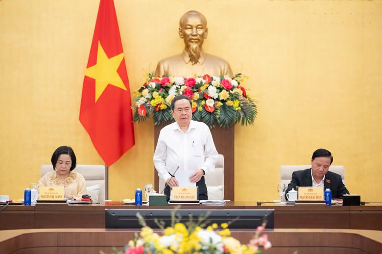 Chủ tịch Quốc hội Trần Thanh Mẫn chủ trì cuộc họp về công tác chuẩn bị cho Kỳ họp thứ Nhất, Quốc hội khoá XVI (Ảnh: Quochoi.vn).