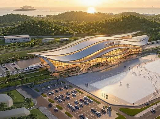 Phối cảnh ga Hạ Long, điểm cuối của tuyến đường sắt tốc độ cao Hà Nội - Quảng Ninh dự kiến khởi công ngày 12/4.