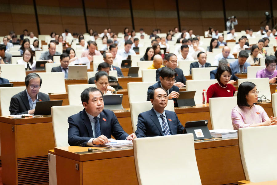 Đoàn Đại biểu Quốc hội TP Hà Nội tại phiên họp thông qua Luật Thủ đô. (Ảnh: quochoi.vn)