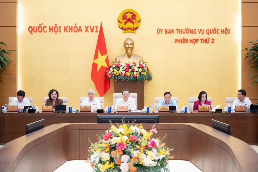 Chủ tịch Quốc hội Trần Thanh Mẫn và các Phó Chủ tịch Quốc hội tại Phiên họp thứ 2. (Ảnh trong bài: quochoi.vn)