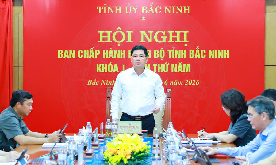 Bí thư Tỉnh ủy Bắc Ninh Nguyễn Hồng Thái phát biểu kết luận Hội nghị.