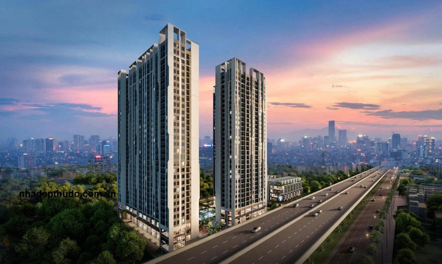 Phối cảnh đêm Nhà ở xã hội Tây Nam Kim Giang.