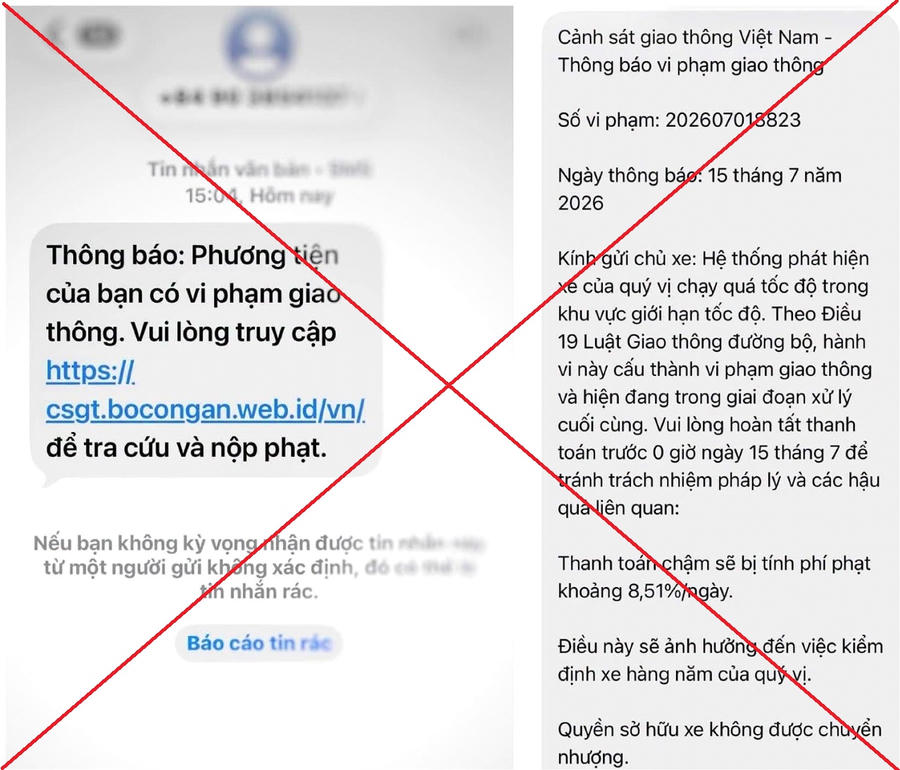 Tin nhắn giả mạo các đối tượng thường sử dụng. (Ảnh: CACC). Tin nhắn giả mạo các đối tượng thường sử dụng. (Ảnh: CACC).