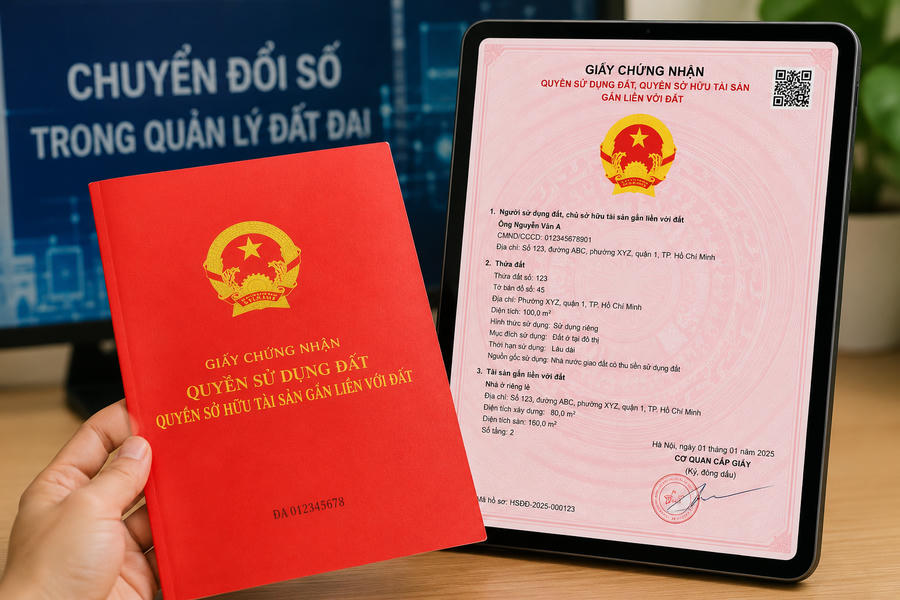 Cấp sổ đỏ đồng thời bản giấy và bản điện tử, có giá trị pháp lý như nhau. Ảnh AI