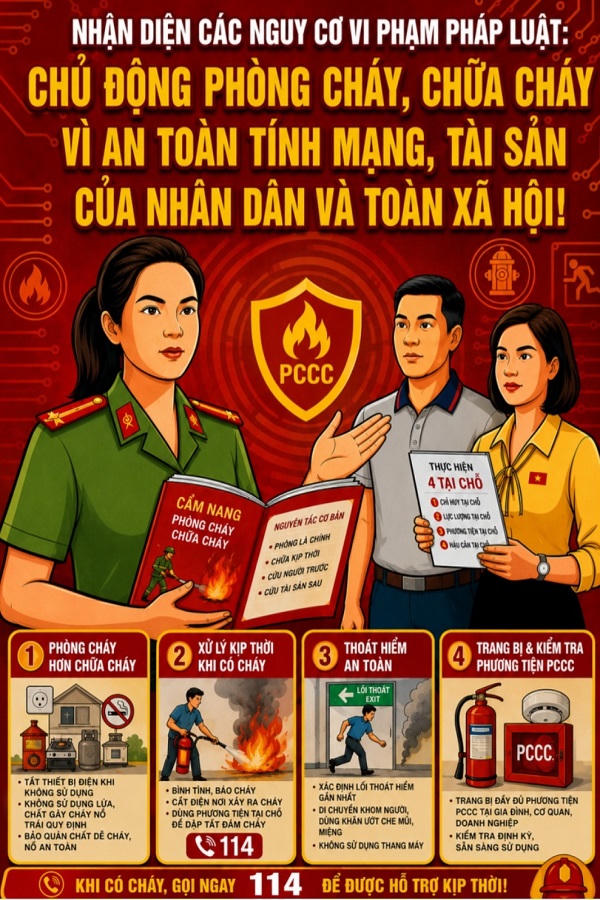 Chủ động nhận diện các nguy cơ vi phạm pháp luật trong lĩnh vực PCCC và CNCH, bảo đảm an toàn tài sản, tính mạng của tổ chức, cá nhân. Chủ động nhận diện các nguy cơ vi phạm pháp luật trong lĩnh vực PCCC và CNCH, bảo đảm an toàn tài sản, tính mạng của tổ chức, cá nhân.