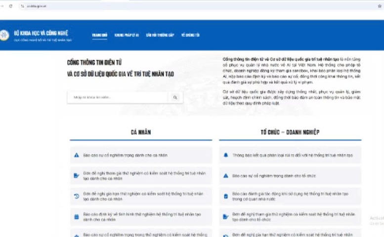 Cổng thông tin điện tử một cửa về trí tuệ nhân tạo tại địa chỉ ai.dda.gov.vn