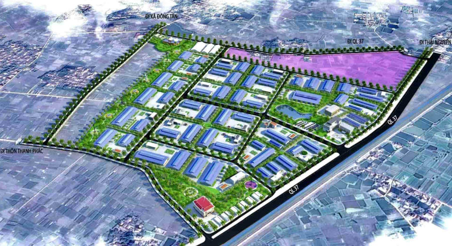 Phối cảnh Cụm công nghiệp Thanh Vân - Hoàng An tại xã Hoàng Vân, tỉnh Bắc Ninh. (Ảnh: Báo Bắc Ninh)