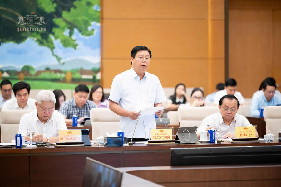 Bộ trưởng Bộ Nội vụ Nguyễn Tiến Hải trình bày tờ trình dự án Luật tại phiên họp. Ảnh: Quochoi.vn