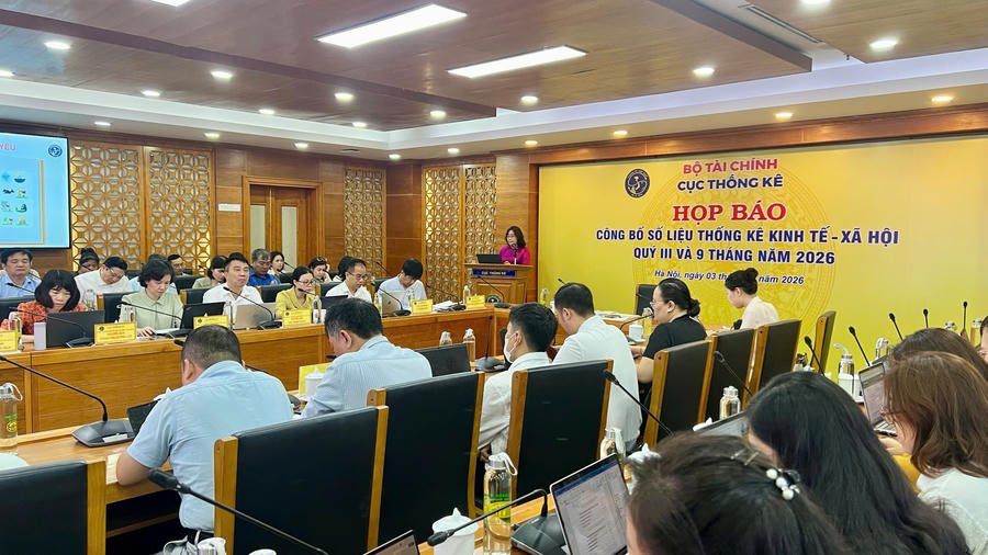 Toàn cảnh buổi họp báo công bố số liệu thống kê KT-XH Qúy III và 9 tháng năm 2026. Ảnh: ĐT
